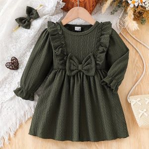 Meisjes Casual Ruffle Strikjurk met Vlinder Haarband