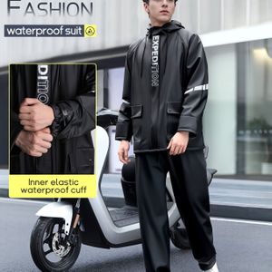 Regenjas met capuchon voor heren, motorjack met alfabetpatroon, niet stretchende PVC-materiaal, reguliere pasvorm met zakken