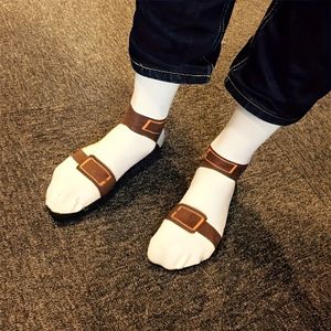 1 Paar Nieuwigheid Gestreepte Kousen tot Halverwege de Kuit met Creatief Sandaalpatroon, Polyester en Spandex Mix, Machinewasbaar - Leuk Feestcadeau, Creatief Sandaalpatroon, Leuk Feestcadeau