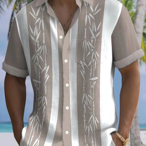Hawaiiaans Kleurblok Print Heren Overhemd met Korte Mouwen en Zakken
