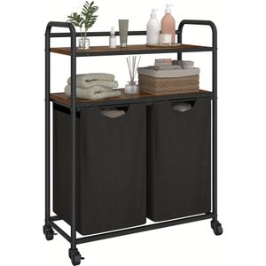 Laundry Basket With 2 Compartments, 2 X 46 , With 2 Shelves, Laundry Sorter, Retractable And Detachable Laundry Bags, 46 Per Bag, Suitable For Bathroom, Laundry Room, Laundry Baskets
