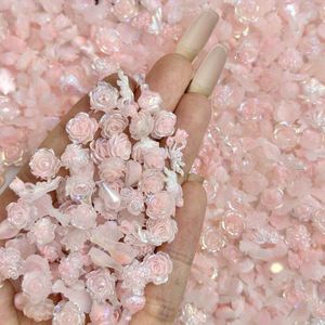 100 stuks nagelkunstaccessoires in gemengde stijl, gegalvaniseerde strasssteentjes, lichtroze roosbedels, 3D gepareliseerde gebeeldhouwde bloemen