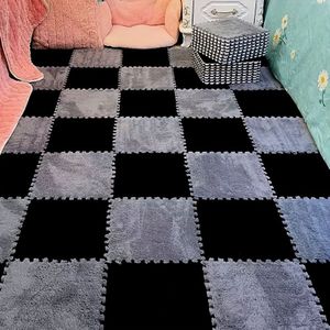 40 stuks Fleece Patchwork Mat voor Slaapkamer, Vierkante Puzzel Schuimmat, Woonkamermat, Anti-Val Bedzijde Pad, DIY Mat, Decoratieve Snijbare Bedrandmat 11.8 x 11.8 Inch