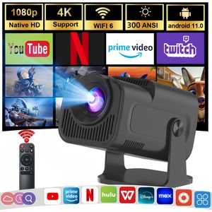 HY320 mini Ultra HD Projector, uitgerust met 11.0, dual-band WiFi 6, Native 1080P/Ondersteunt 4K, 180° verstelbare standaard, geschikt voor kamperen, kantoor, gaming, thuisbioscoop