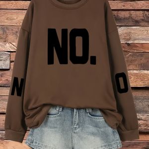 Vrouwen's Oversized "NO." Letter Print Crewneck Sweatshirt - Levendig Roze met Zwarte Grafiek, Casual Lange Mouw Trui voor Herfst/Winter, Wasmachinebestendig, Comfortabele Stof