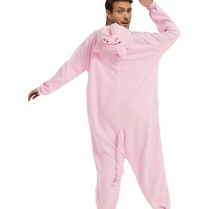 Gezellige Roze Fleece Onesie - Zacht & Warm met Lange Mouwen en Capuchon voor Volwassenen, Perfect voor Halloween & Kerstmis, Machinewasbaar, Volwassenen Slaapkleding