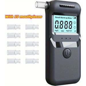 1 stuk Draagbare Hoogprecisie Alcohol Blaastest met LCD-scherm & 10 Mondstukken Compatibiliteitslogo - Eenvoudig te Gebruiken , Geen Kalibratie Nodig