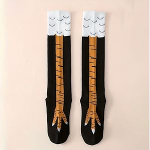 1 Paar Kippenklauw Print Kniehoge Sokken, 95% Polyester 5% Spandex, Dierenpatroon Gebreide Stof, Machinewasbaar, Kniehoge Kousen voor Koppels