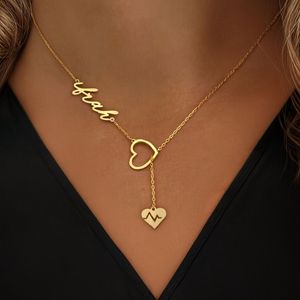 Customized Couple Heartbeat Name Necklace - Y-shaped Chain Personalized Jewelry - Valentine's Day Gift