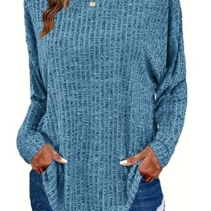 Plus Size Casual Pullover Trui voor Dames - Kleur met Verlaagde Schouders, Ronde Hals en Lange Mouwen, Medium Stretch Stof, Comfortabele Herfst-Winter Laagjes Essentieel, Ontspannen Pasvorm