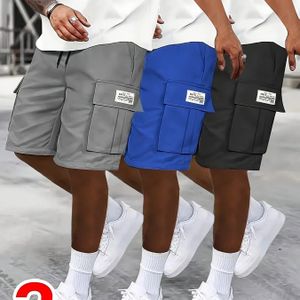 3 stuks Heren Cargoshorts 100% Polyester Retro Stijl met Meerdere Zakken en Trekkoord Taille – Kleur Werkkleding Korte Broek voor Dagelijks Gebruik (Grijs/Blauw/Zwart)