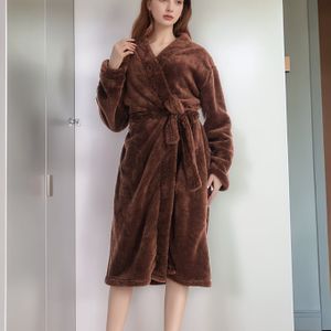 Dames Zware Winter Pluche Flanellen Badjas - Dikke Lange Kimono Badjas met Riem, Mouwloze Kraag & Wasmachinebestendig - Luxe Bruine Kimono voor Spa, Pyjama, (Vrouwelijk)