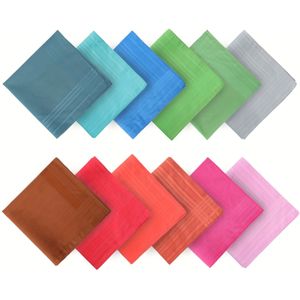Een set van 12 kleurrijke kleur zakdoeken voor mannen en vrouwen, met zachte stof en elegante patronen in verschillende kleuren.