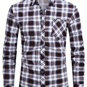 Klassiek Geruit Herenoverhemd met Lange Mouwen en Borstzakken - Casual Polyester Knoopsluiting voor Lente, Herfst & Vrijetijdskleding
