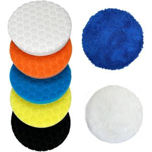Polijstschijven 5 Inch - 7 stuks 125Mm voor 5 Inch 125Mm Achterplaat, Auto Compound Polijstschuim en Wol Snij- en Polijstpad Kit voor Auto Polijsten en Waxen