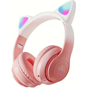 Nieuwe Gradiënt Kattenoor Draadloze Hoofdtelefoon met Lichtgevende Functies voor Gamen en Streamen