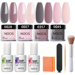 11- Dip Powder Nagel Kit Starter, 4 Kleuren Grijs Roze Acryl Dipping Powder Systeem Essentieel Vloeibare Set Base & Nagelgereedschap Franse Nagel DlY Salon Kit Geschenk voor Meisjes