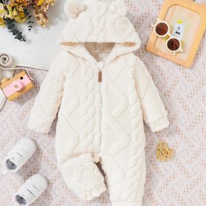 Winter Pluche Bodysuit met Capuchon voor Baby's, Warme Lange Romper 0-9 Maanden, Ideaal voor Buiten