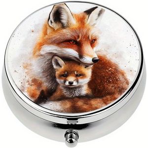 1pc Vos Moeder en Jongen Thema Metalen Pillenbox met 3 Compartimenten - Draagbare Reisvriendelijke Pillenorganizer, Uniek Cadeau voor Medicatiebeheer, Pillenbox voor