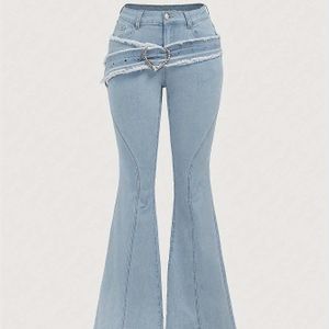 Elegante Mode Denim Flare Leg Jeans voor Vrouwen met Riemgesp, Rekbare Comfortabele Afslankende Bootcut Broeken