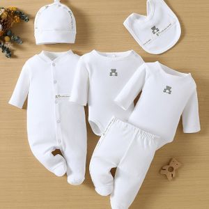 6-delige Newborn Baby Outfit Set - Zachte Romper & Broek met Drukknoopsluiting, Outfit voor Pasgeborenen, Gemakkelijk Verschonen Ontwerp, voor Buiten