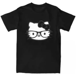 Sanrio Hello Kitty Koppel T-Shirts - Schattige Blauw & Witte Bloemenbril Print, Zacht Polyester, Korte Mouwen - Ideaal voor Lente/Zomer/Herfst, Hello Kitty Shirt