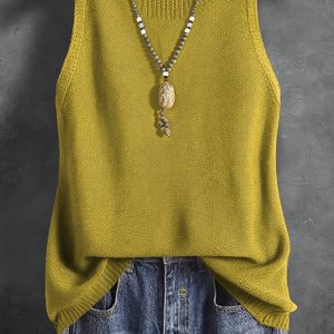 Lente en Herfst Eenvoudig Mouwloos Breivest, Ronde Hals Casual Breivest