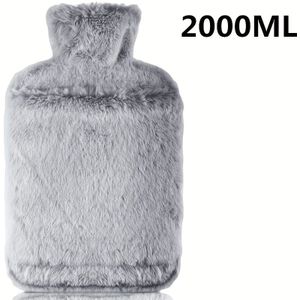 Warmwaterzak met Pluizige Hoes - Zachte Premium Namaakbont Hoes Capaciteit - Warmwaterzak voor Gezellige Avonden, Geweldig Cadeau voor Vrouwen Mannen (Lichtgrijs/Roze)