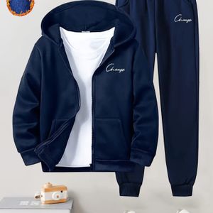 Jongens Casual 2-delige Set, Zip-Up Sweatshirt en Joggers met CHANGE Print, Geschikt voor Dagelijks Gebruik in Lente/Herfst en Buitenactiviteiten
