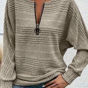 Plus Size - Plus Size - Plus Size - Elegante dames sweatshirt met lange mouwen in grote maten - Zachte, rekbare pullover met ritssluiting aan de voorkant, /
