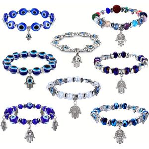 8 stks/set Evil's Eye Kralen Armbanden Voor Vrouwen Mannen Blue Eye Hand Charm Stretch Armband Armband voor Bescherming & Zegening