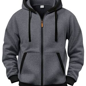 Casual herenhoodie - Olijfgroen en zwart kleurblok, rits-up lange mouw met voorkussens, trendy herfst/winter outerwear voor casual kleding, sweater hoodie