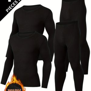 4-delige Heren Thermisch Ondergoed Set - Stijlvol & Comfortabel, Lange Mouwen Ronde Hals Tops en Broeken voor Herfst/Winter