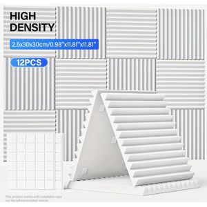 Absorption Foam Panels - 12"x12"x1"/2"| 12pcs Double-sided Tape Noise Reduction Sponge Pads | High Density Flame Retardant Soundproofing Material For , Offices And Home Use