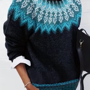 Winter Dames Trui, Elegante Dikke Jacquard Ronde Hals Gletsjer Sneeuwberg Print, Modieus Comfortabel Mooi Vintage Casual Slim Fit Zachte Commuter ZLLZ