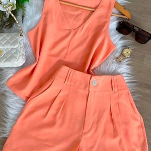 Vrouwen Lente-Zomer Mode Casual V-Hals Vest en Shorts Twee-Delige Set