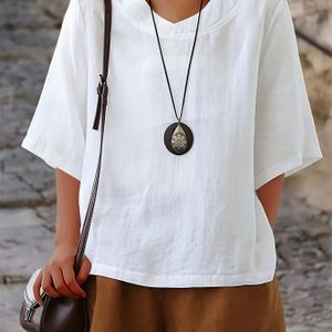 Ontspannen Kleur V-hals Halflange Mouw Mode Pullover