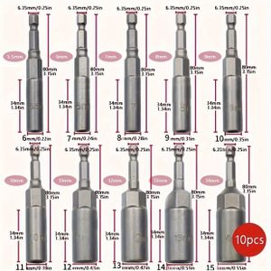 8pcs/10pcs Socket Adapter Set: Extra Deep 1/4 Hex Shank Nut Impact Driver For Hand Lithium Electric Drill Power Tool