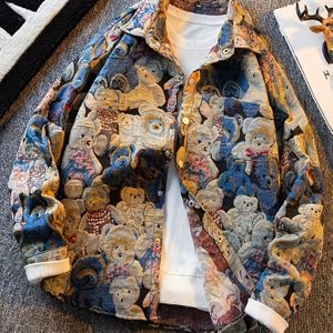 Heren Amerikaanse Vintage Jacquard Jas met Beerprint | Casual Stijl met Reverskraag, Enkele Rij Knopen, Drukknoopsluiting, Zakdetails, Regular Fit