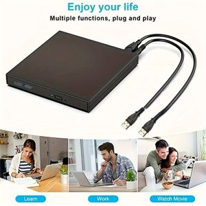 Usb 2.0 Slim Portable External Cd Dvd Drive - Cd-rw Burner Writer Player For Laptop Notebook Pc Desktop Computer With -and-play Connection And Black White Silvery