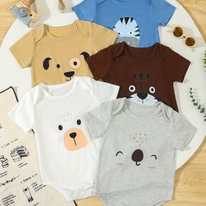 5-delige '& Unisex Zomer Rompertjes - Korte Mouwen Snap-Fit onesies met Schattige Dieren- en Algemene Patronen, Ademend voor Fotoshoots, Outfits (Handwasbaar, Bulkverpakking), Perfect voor Buiten