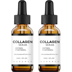 2 stuks Collageen Serum - met Retinol, Panthenol en Centella Asiatica Extract - Verstevigend, Gladmakend en Hydraterend, Alcoholvrij, Licht Beige Verzorgingsproducten, 10/30ML*2