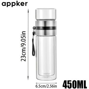 Appker 1pc Glass Water Bottle With Tea Infuser, Travel Infuser Water Bottle With Tea Filter, Tea And Water Bottle For (silvery), Appker