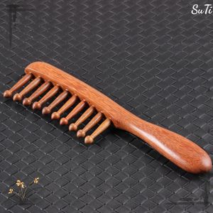 Houten Brede-Tand Haarkam voor Lang Haar - Hoofdhuid Masseer- en Ontklitkam, Gezonde Haarverzorging met Gladde Gepolijste Afwerking, Minimalistisch Ontwerp voor Comfortabele Grip