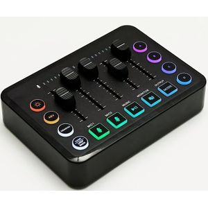 Oplaadbare RGB Gaming Audiomixer met XLR Microfooninterface, 48V Power, Volume Fader & Individuele Bediening (Master/Muziek/FX) - PC/Laptop DJ/Streaming/Podcast Opnameconsole, -C & RGB