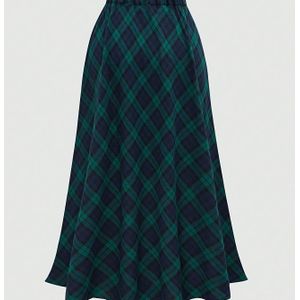 Dames Elegante A-lijn Maxi Rok - Donkergroen & Marineblauw Tartan Winterrok, Wasmachinebestendige Lange Wapperende Rok voor Formele Evenementen & -Thema Outfits (Warm Broekachtige Pasvorm)