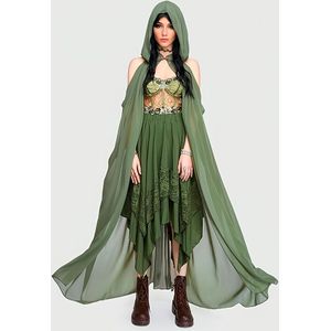 Feestelijke groene kapmantel met ingewikkeld kantdetail - Polyester, multifunctioneel voor Kerstmis, Halloween, Pasen, Thanksgiving - Ideaal voor verjaardagen, vrijgezellenfeesten, tailgaten