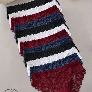 12st Kleur Bloemenkant Patchwork Slipjes, Sexy Ondergoed voor Vrouwen