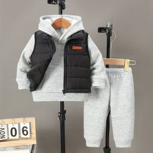 Jongens 3-delige Herfst/Winter Outfit Set - Casual Ritsvest, Hoodie & Broek in Grijs - voor Leeftijden 0-3 Jaar, Perfect voor Buiten