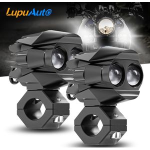 2 stuks LUPUAUTO High LED Motorfiets Koplampen, 3000+ Dubbele Kleur Rijverlichten, 12V Hardwired voor Motorvoertuigen, Geen Batterij Nodig